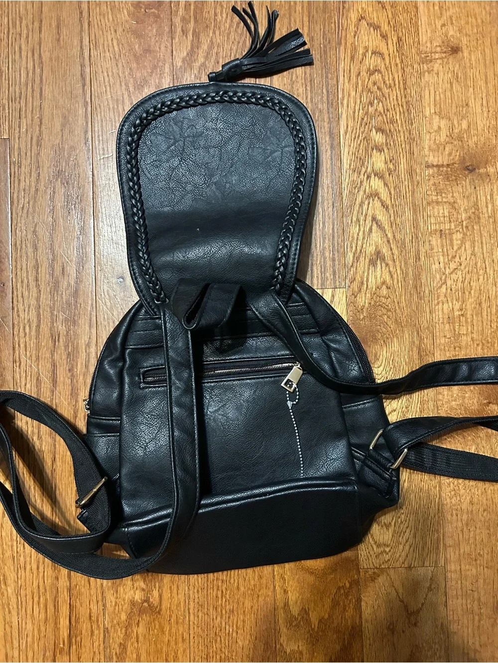 Black Women's Faux Leather Mini Backpack with Tassel Detail K K Kui